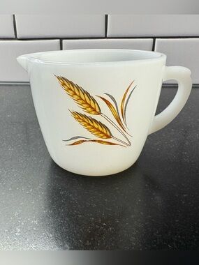 Vintage Anchor Hocking Fire-King white milk glass creamer in “Wheat" pattern